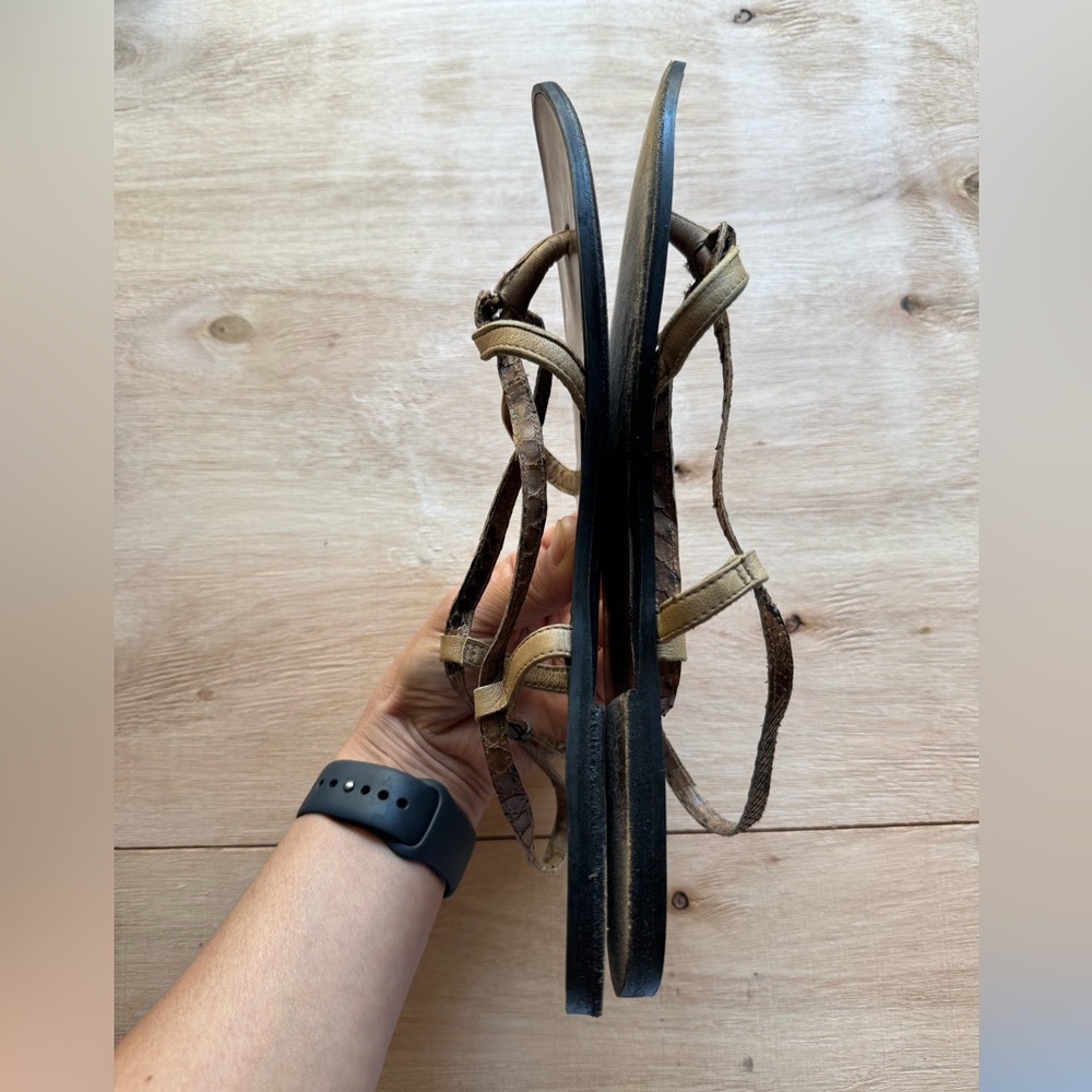 Lanvin Python Leather Tan + Brown Strappy Sandals… - image 2